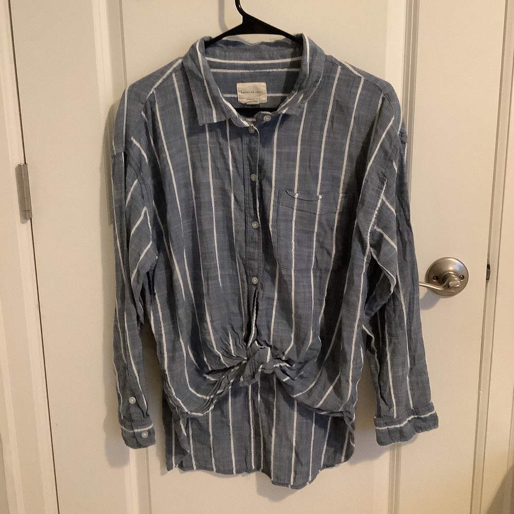 Blue Striped Button Up Top